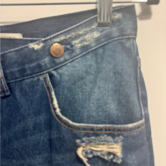 Zara Distressed Asymmetrical Waist Denim Mini Skirt Blue - Picture 4 of 10